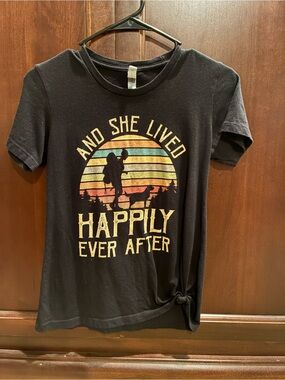 Next Level Apparel Black Graphic Tee with Multicolor Vintage Stripe Print